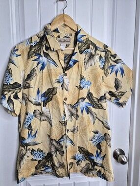 Medium Blue Hawaii Shirt Hawaiian Tropical Beach hydrangea Flowers Cotton Casual